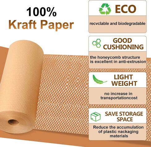 Honeycomb Packing Paper 15''x656' Substitute Alternative to Bubble Cushioning Wrap for Moving Shipping Packaging,Recyclable Moving Supplies Eco-Friendly Packing Paper with 500 Fragile Sticker Labels in Saudi Arabia