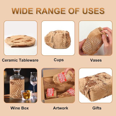 Honeycomb Packing Paper 15''x656' Substitute Alternative to Bubble Cushioning Wrap for Moving Shipping Packaging,Recyclable Moving Supplies Eco-Friendly Packing Paper with 500 Fragile Sticker Labels in Saudi Arabia