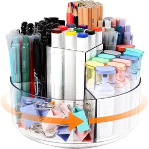 Large Acrylic Pen Holder for Desk, 6 Slots 360-Degree Rotating Pencil Holder Marker Organizer for Kids, Caddy Art Supply Organizer Crayon Organizers Pen Organizer for Desk Office School