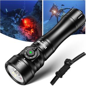 Wurkkos DL08 Dive Light, 3600 Lumens Rechargeable Scuba Underwater Lights with Red and UV Light, IP68 Underwater Video Light with Infinite Brightness Adjustment and 5000mAh Battery for Night Diving