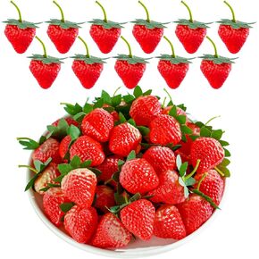 Artificial Red Strawberries - 50 Pcs Lifelike Fruit Plastic Strawberries for Home Kitchen Party Photography Props, Simulation Fruit Set, Party Chirstmas Decortion