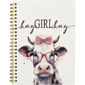 Preppy Cow Notebook Journal - Cow Gifts for Cow Lovers, Western Cow Office Supplies, Hay Girl Hay, College Ruled Hardcover Spiral Notebook 5.5 x 8.3