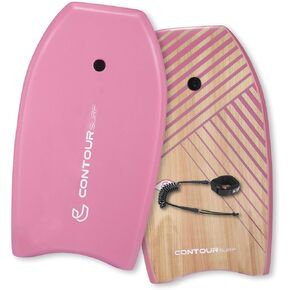 Contour SURF Reed Body Board 33 Inches Bodyboard Body Boards for Beach Kids Lightweight EPS Core Dual Channel Double Swivel Coiled Wrist Leash for All Surfing Levels Magenta