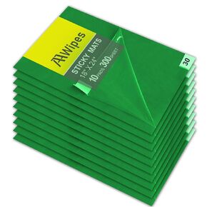 AAwipes Sticky Mat Tacky Pads Adhesive 18" x 24" 10 Packs, 30 Sheets/Packs, 300 Sheets Total Green Cleanroom Floor Mats Remove Dirt for Laboratory Construction Hospital Shoes
