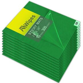 AAwipes Sticky Mat Tacky Pads Adhesive 24" x 36" 10 Packs, 30 Sheets/Packs, 300 Sheets Total Green Cleanroom Floor Mats Remove Dirt for Laboratory Construction Hospital Shoes