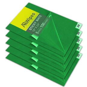 AAwipes Sticky Mat Tacky Pads Adhesive 18" x 24" 5 Packs, 30 Sheets/Packs, 150 Sheets Total Green Cleanroom Floor Mats Remove Dirt for Laboratory Construction Hospital Shoes