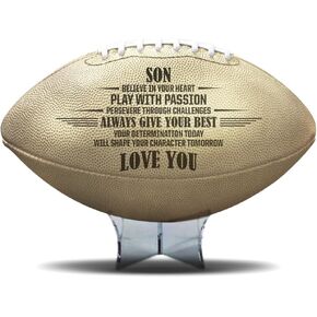 Football with Free Display Stand | Champagne Metallic Gold Color | Graduation, Birthday, Senior Night Gift for Son | Gift for Football Player | Regulation Size