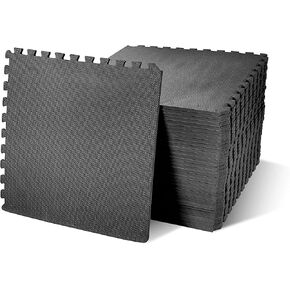 Signature Fitness Puzzle Exercise Mat with EVA Foam Interlocking Tiles for MMA, Exercise, Gymnastics and Home Gym Protective Flooring, 1/2" Thick, 144 Square Feet, Black