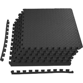 Signature Fitness Puzzle Exercise Mat with EVA Foam Interlocking Tiles for MMA, Exercise, Gymnastics and Home Gym Protective Flooring, 3/4" Thick, 24 Square Feet, Black