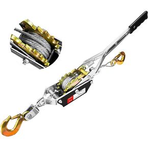 Come Along Winch 1 T Pulling Capacity 7 FT Steel Cable 2 Hooks Heavy Duty Ratchet Power Puller Tool with Dual Gears Automotive Hoist Cable Puller Ideal for Vehicle Rescue.