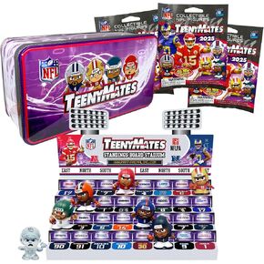 Teenymates Party Animal NFL 2024 Series 13 Collector Tin, 7 Figures (Includes Color Rush QB), 1 Inch Tall, Team Colors