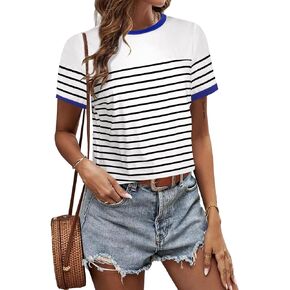 LilyCoco Women's Striped Shirt Short Sleeve Cotton Tops Crew Neck Heart Tshirt