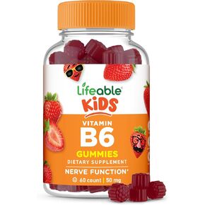 Lifeable Vitamin B6 Gummies for Kids | Great Tasting B6 Vitamins 50mg | Vegan Non-GMO Gluten Free | for Nerve Function Support | 60 Gummies