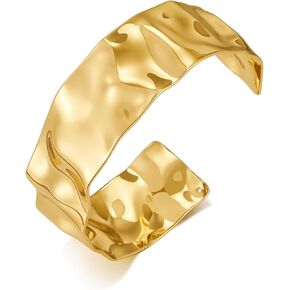 Hammered Gold Cuff Bracelets for Women Irregular Adjustable Open Bangles Chunky Statement Wide Gold Bracelets Vintage Boho Gold Arm Cuff Jewelry Gift
