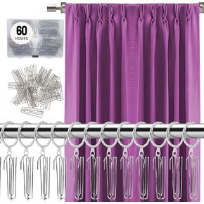 Urbanred 60 Pcs Pinch Pleat Curtain Hooks for Drapes, 4 Prongs Stainless Steel Pleated Tape Curtain Drapery Hooks/Clips/Pin/Clamp, Traverse Pleater Curtain Hanger, Curtain Pin Hooks