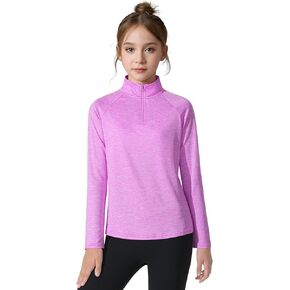 Girls Long Sleeve Shirts Dry Fit Athletic Tops Quarter Zip Pullover Kids Teens Sportswear for Golf Yoga Tennis