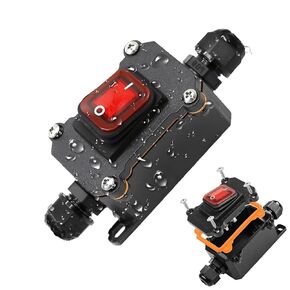 12V Inline Cord Switch IP67 Waterproof, 20A Outdoor ON/Off Toggle Switch DC 12V-24V with Red LED Rocker Button, 20A Inline Power Switch with PG11 sealing waterproof One-Side Entry & Exit Line