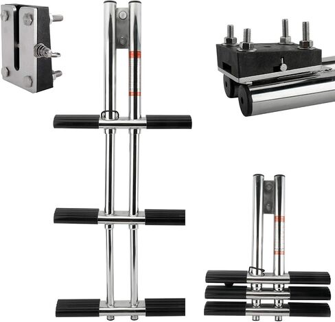 Amarine made Heavy Duty 3 Steps Boat Marine Dual Vertical Telescoping Tube Stainless Steel Sport Diver Ladder with Mount - 3 Steps - M1085S3 in Saudi Arabia