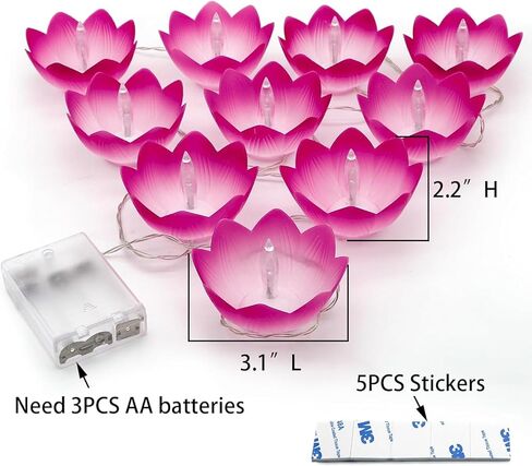 هدايا ديوالي دياس LED الإلكترونية - أضواء سلسلة ديا على شكل لوتس ديوالي بوجا عنصر ديكور المنزل الهندي والمكتب ماندير بوجا، 10 دياس لوتس لكل سلسلة، تعمل بالبطارية، مقاومة للماء، تدوم أكثر من 100 ساعة in Kuwait