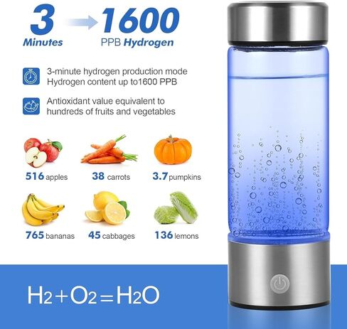 Hydrogen Water Bottle, Portable Hydrogen Water Ionizer Machine, Rechargeable Hydrogen Water Bottle Generator,with Pem SPE Technology Hydrogen Water Cup for Exercise, Travel in Saudi Arabia