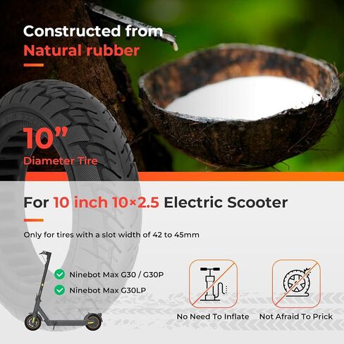 60/70-6.5 Scooter Tire, 10x2.5 10 inch Solid Tire, Tubeless Tyre for Ninebot Max G30P G30LP Electric Scooter Front or Rear Replacement Solid Rubber Tires(1Pcs) in Saudi Arabia