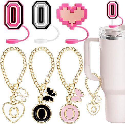 （2+3）Compatible with Stanley Cup Accessories, 2PCS 0.4"/10mm Straw Cover Cap for Stanley Cup 30&40 Oz, 3PCS Butterfly Letter Charms for Stanley Cups, Straw Toppers for Stanley Tumbler (Letter C) in Saudi Arabia