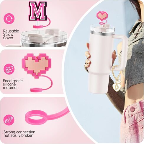 （2+3）Compatible with Stanley Cup Accessories, 2PCS 0.4"/10mm Straw Cover Cap for Stanley Cup 30&40 Oz, 3PCS Butterfly Letter Charms for Stanley Cups, Straw Toppers for Stanley Tumbler (Letter C) in Saudi Arabia