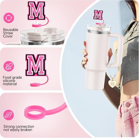 （2+3）Compatible with Stanley Cup Accessories, 2PCS 0.4"/10mm Straw Cover Cap for Stanley Cup 30&40 Oz, 3PCS Butterfly Letter Charms for Stanley Cups, Straw Toppers for Stanley Tumbler (Letter C) in Saudi Arabia
