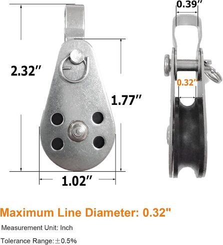 QISHUO SUS316 Durable Lifting Load Pulley Block Wheels Single Pulley Durable Outdoor Stainless Steel Strong Pulley Blocks Rope Suitable for 0.08 to 0.32 inch Ropes 4Pcs in Saudi Arabia