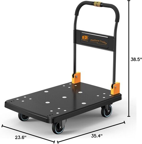 Dolly Cart, Platform Truck Push Cart with 770 Lbs Capacity, Silent Wheels, One-Handed Folding, Large Flat Hand Truck Trolley for Moving Shopping Storage (L) in Kuwait