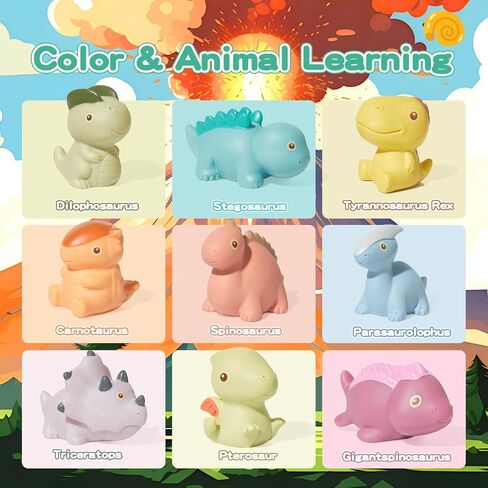 Baby Bath Toys 8 Pcs No Hole Dinosaur Baby Bath Toys Easy Clean Bath Toy for Babies 6-12 Months, Bathtub Toys for Toddlers 1-3 in Saudi Arabia