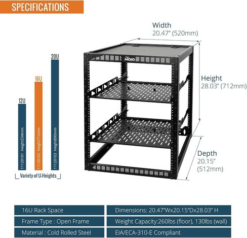 20U Open Frame Rack for Servers & AV Gear,Floor Standing or Wall Mount Server Rack,with 2 PCS 1U Rack Shelves & Mounting Hardware,Network Rack for 19" Networking,Servers and Audio in Saudi Arabia