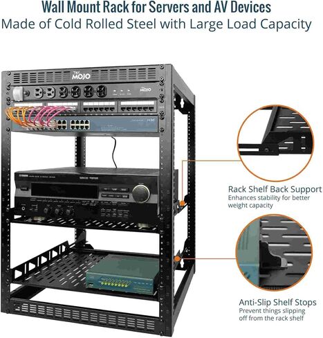 20U Open Frame Rack for Servers & AV Gear,Floor Standing or Wall Mount Server Rack,with 2 PCS 1U Rack Shelves & Mounting Hardware,Network Rack for 19" Networking,Servers and Audio in Saudi Arabia