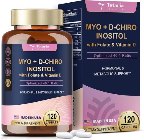 Inositol Supplement for Women with Vitamin D3, Folate, 40:1 Ratio Myo-Inositol 3000mg & D-Chiro Inositol 75mg Complex, (Vitamin B8) Inositol Capsules, 120 Capsules, 40 Servings in Saudi Arabia