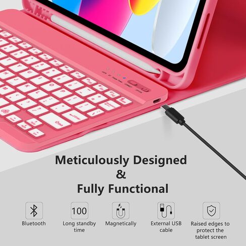 MMK iPad 10th Generation Case with Keyboard 10.9" 2022, iPad Keyboard 10th Generation Case (A2757/A2777/A2696), 10.9 inch iPad Case with Backlit Bluetooth Keyboard & Pencil Holder (Clove Purple) in Kuwait