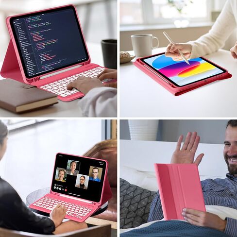 MMK iPad 10th Generation Case with Keyboard 10.9" 2022, iPad Keyboard 10th Generation Case (A2757/A2777/A2696), 10.9 inch iPad Case with Backlit Bluetooth Keyboard & Pencil Holder (Clove Purple) in Kuwait