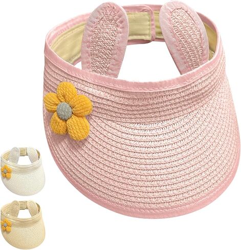 Baby Girls Roll-up Straw Hat Infant Cute Flower Open Top Visor Hat Summer Beach Sun Protection Cap Adjustable in Saudi Arabia