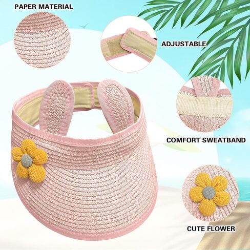 Baby Girls Roll-up Straw Hat Infant Cute Flower Open Top Visor Hat Summer Beach Sun Protection Cap Adjustable in Saudi Arabia