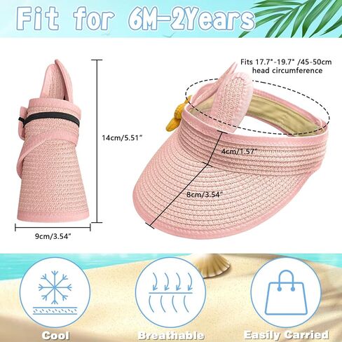 Baby Girls Roll-up Straw Hat Infant Cute Flower Open Top Visor Hat Summer Beach Sun Protection Cap Adjustable in Saudi Arabia