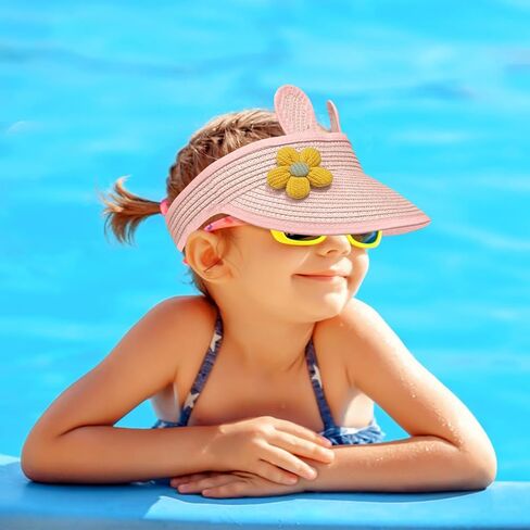 Baby Girls Roll-up Straw Hat Infant Cute Flower Open Top Visor Hat Summer Beach Sun Protection Cap Adjustable in Saudi Arabia