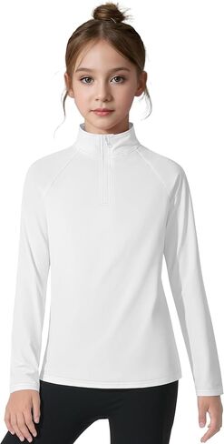 Girls Long Sleeve Shirts Dry Fit Athletic Tops Quarter Zip Pullover Kids Teens Sportswear for Golf Yoga Tennis in Kuwait