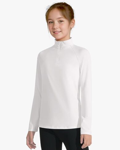 Girls Long Sleeve Shirts Dry Fit Athletic Tops Quarter Zip Pullover Kids Teens Sportswear for Golf Yoga Tennis in Kuwait