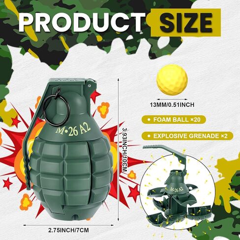 Sratte 2 Pcs Toy Hand Grenade for Battle Game with 20 Round Foam Ammo Model Tactical Toy Grenades Fake Grenade Military Toys for Outdoor Sport Pretend Army Role Play Prop Game in Saudi Arabia