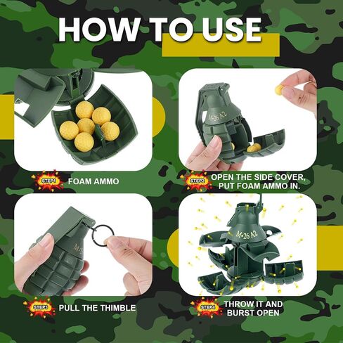 Sratte 2 Pcs Toy Hand Grenade for Battle Game with 20 Round Foam Ammo Model Tactical Toy Grenades Fake Grenade Military Toys for Outdoor Sport Pretend Army Role Play Prop Game in Saudi Arabia