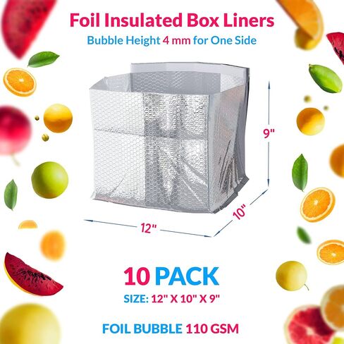 ABC Foil Insulated Box Liners 10 x 10 x 10 inches. 10 Pack Silver Insulated Shipping Boxes for Frozen Food, Odorless Insulated Shipping Containers. Leakproof Cold Shipping Boxes for Frozen Fish, Meat in Kuwait