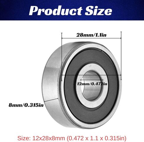 4 عبوات 6001-2RS محامل كروية 12x28x8 مم، محامل كروية مزدوجة محكمة الغلق من المطاط للسيارات والأجهزة المنزلية وما إلى ذلك in Kuwait