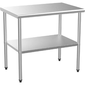 ROVSUN 30'' x 24'' Stainless Steel Table for Prep & Work,Commercial Worktables & Workstations,Heavy Duty Metal Table with Adjustable UnderShelf for Kitchen Restaurant,Home,Hotel,Outdoor