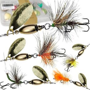 Trout Lures Trout Spinners, Rooster Baits Tail Trout Fishing Lures with Brass Spinner for Lake River Fishing, Smallmouth Bass Lures Fishing Spinner Kit for Bass Salmon Pike