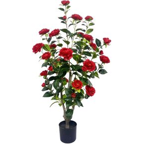 Artificial Camellia Tree 3.4ft White Flowers and Green Leaves False Tree pseudophyte for Office Home Living Room Floor Greening Porch Decor Easy Maintenance(1 Pack - White)