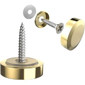 Aopin Mirror Screw Cap, Decorative Screws Cover Fasteners for Sign/Advertising Hardware Nails/Construction, Polished Shiny Gold, Round Bevel Edge, 16mm, 2Pcs